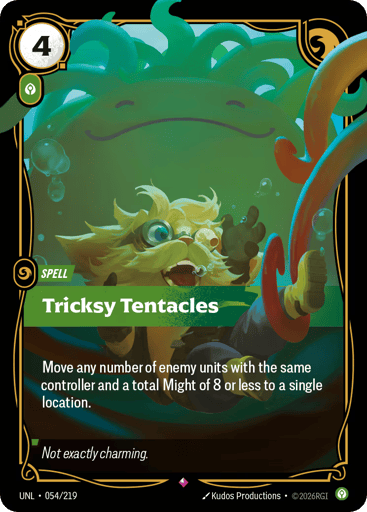 Rules
Move any number of enemy units with the same controller and a total Might of 8 or less to a single location.
Energy
4
Might
-
Domain
Calm
Rarity
Rare
Number
054/219
Artist
Kudos Productions
Expansion
Unleashed