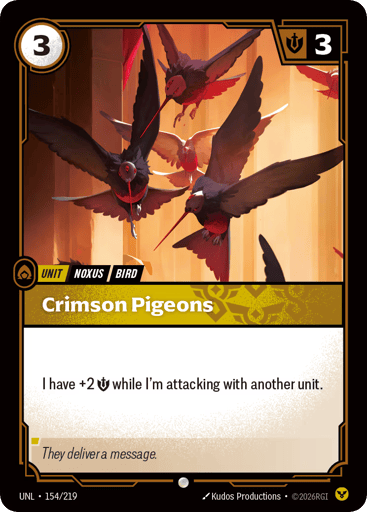 Rules
I have +2 {M} while I'm attacking with another unit.
Energy
3
Might
3
Domain
Order
Rarity
Common
Number
154/219
Artist
Kudos Productions
Expansion
Unleashed