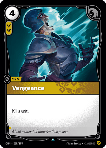 Rules
Kill a unit.
Energy
4
Might
-
Domain
Order
Rarity
Uncommon
Number
229/298
Artist
Max Grecke
Expansion
Origins