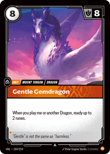 Rules
When you play me or another Dragon, ready up to 2 runes.
Energy
8
Might
8
Domain
Body
Rarity
Uncommon
Number
104/219
Artist
Polar Engine Studio
Expansion
Unleashed